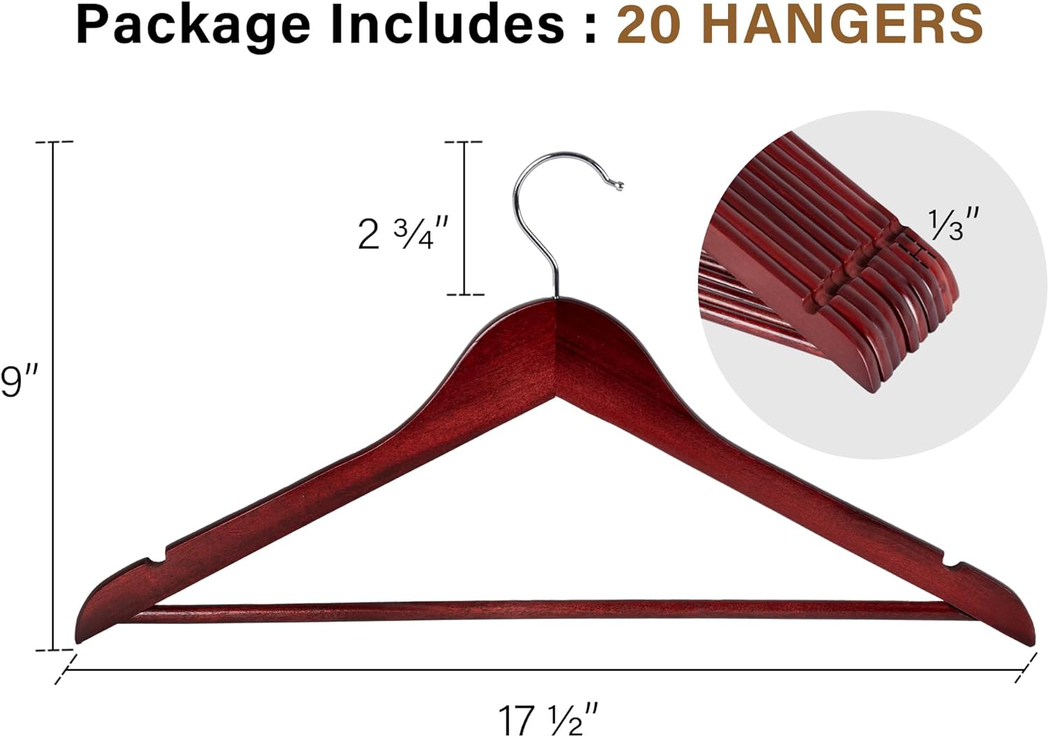 Wooden Hangers for Coats, Shirts, Jackets, Pants, Suits