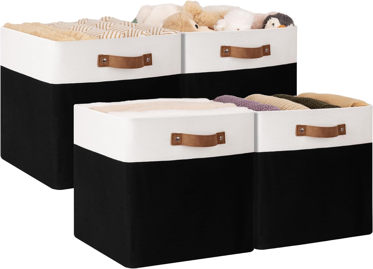 13x13 Inches Storage Cube, Fabric Storage Bins with PU Handles