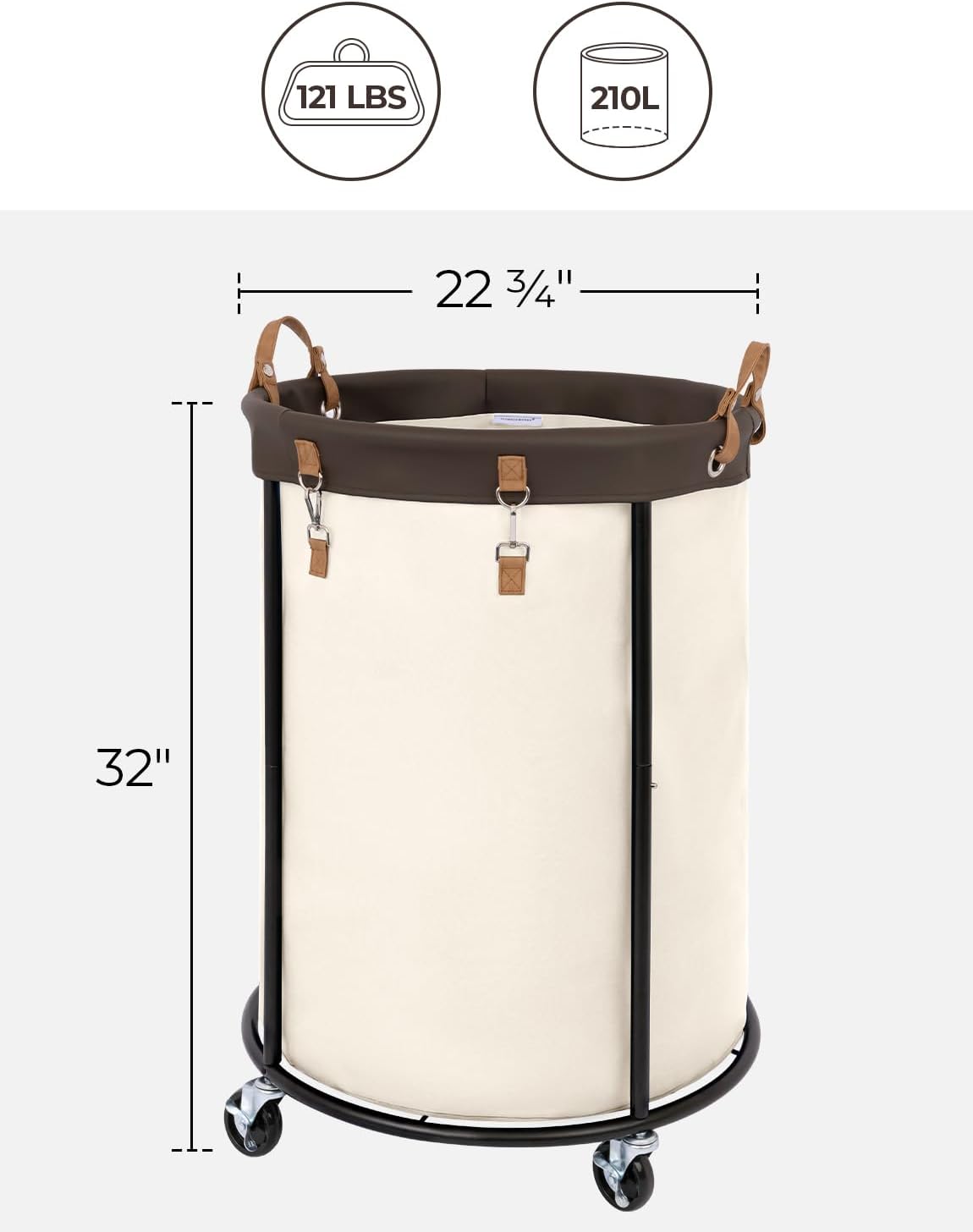 Rolling Laundry Basket, Clothes Hamper with Wheels, 1-Pack