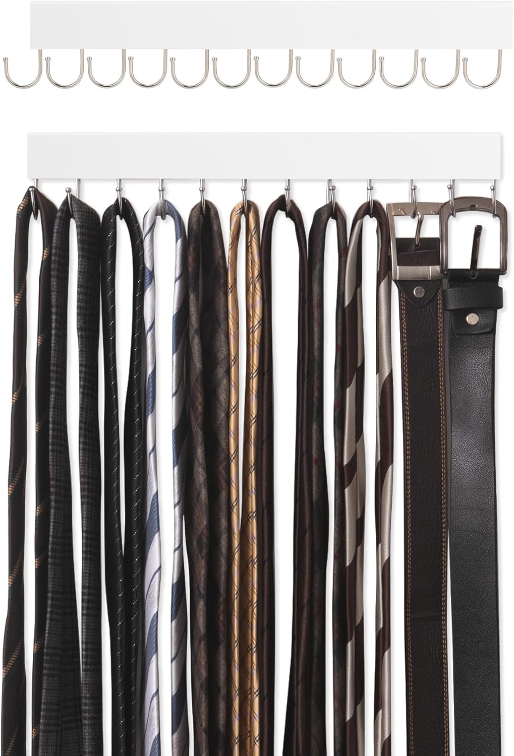 Tie Rack with Hooks, Wall-Mounted Wooden Hangers