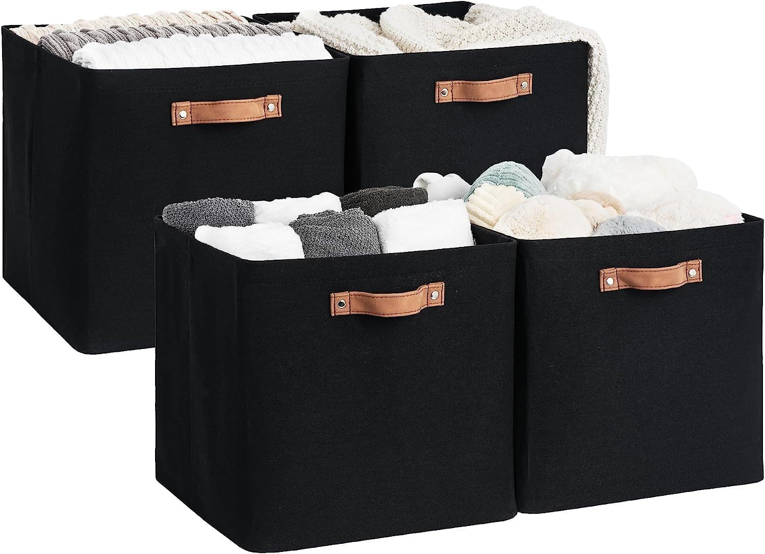 13x13 Inches Storage Cube, Fabric Storage Bins with PU Handles