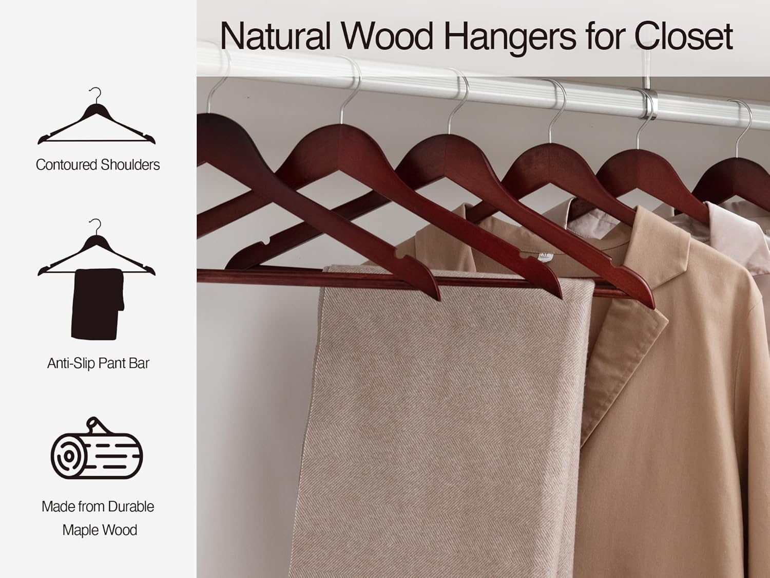 Wooden Hangers for Coats, Shirts, Jackets, Pants, Suits