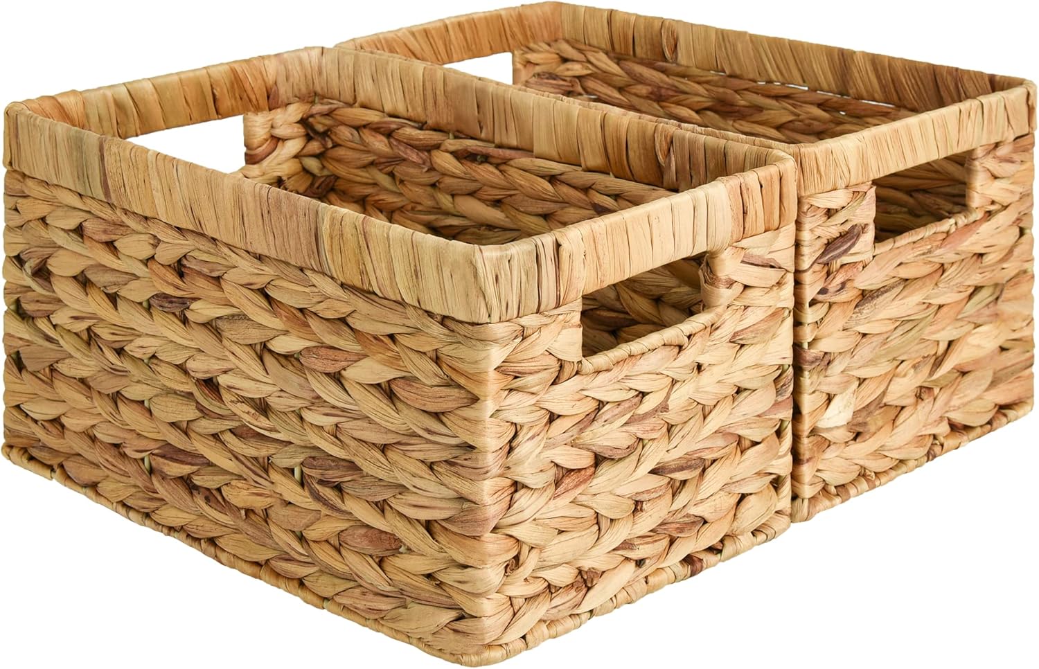 Rectangular Wicker Basket with Built-in Handles, 2 Pack