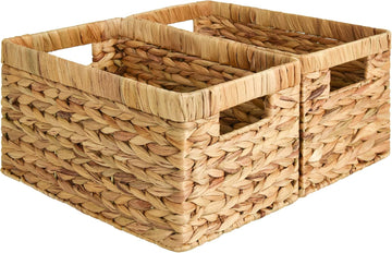 Rectangular Wicker Basket with Built-in Handles, 2 Pack