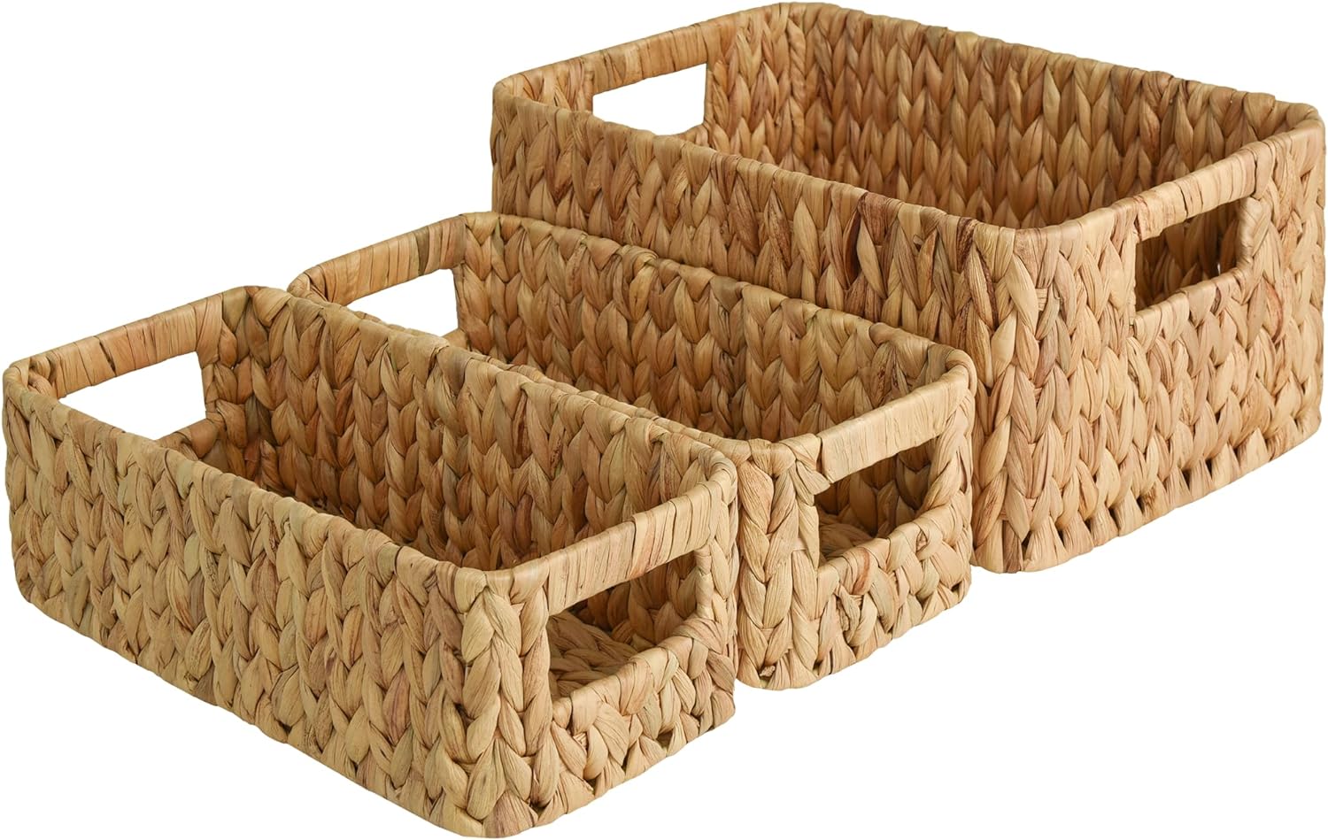 Wicker Baskets with Built-in Handles, Set of 3 (1PC Large, 2PCS Medium)