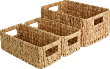 Wicker Baskets with Built-in Handles, Set of 3 (1PC Large, 2PCS Medium)