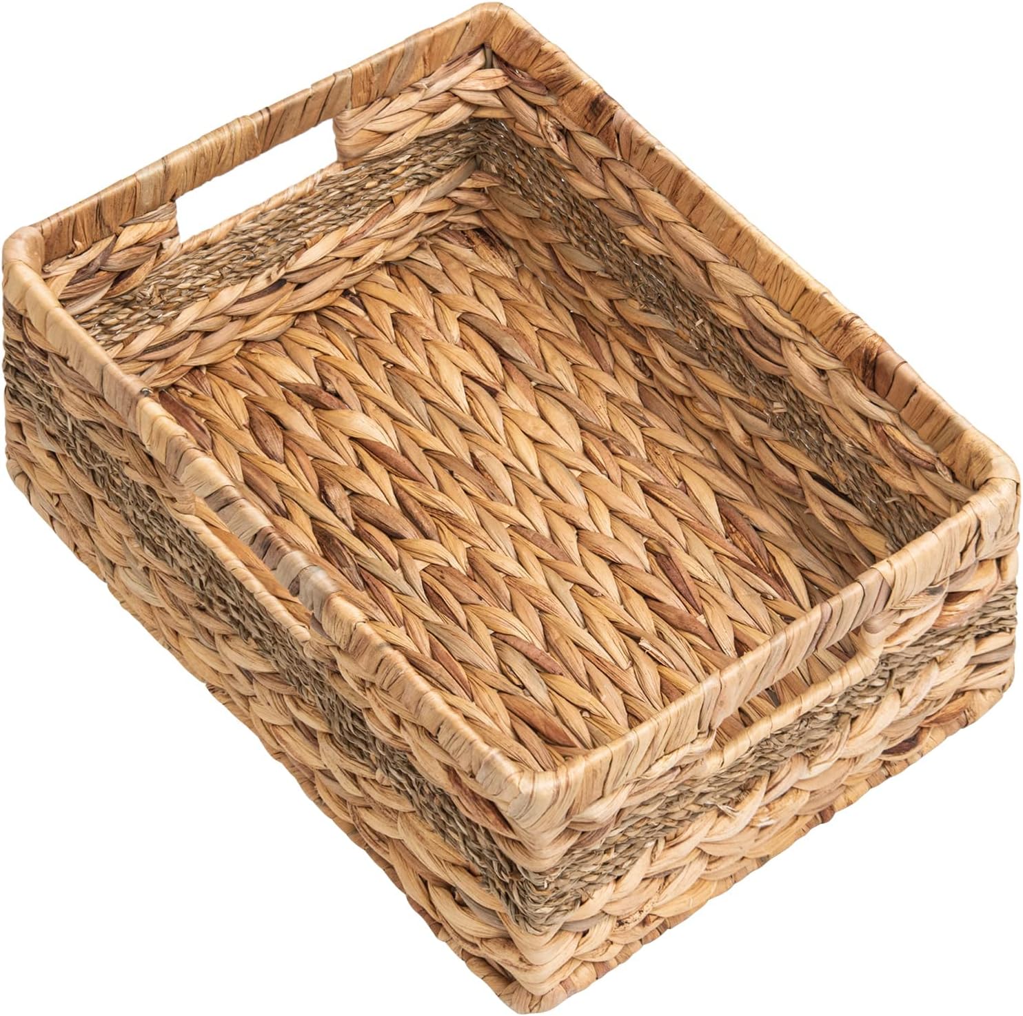 Large Rectangular Wicker Basket with Built-in Handles, 1 Pack