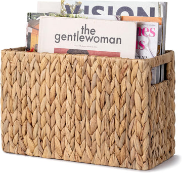 Hand-Woven Divided Magazine Basket, Rattan Magazine Holder, 1 Pack