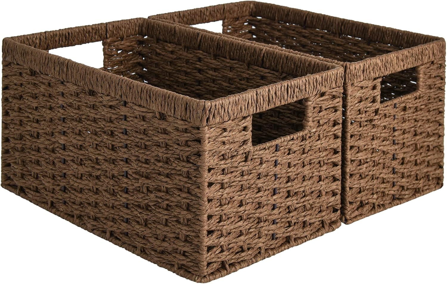 Rectangular Wicker Basket with Built-in Handles, 2 Pack