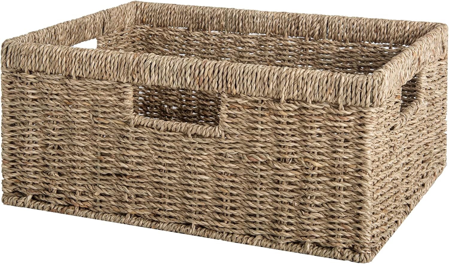 Large Rectangular Wicker Basket with Built-in Handles, 1 Pack