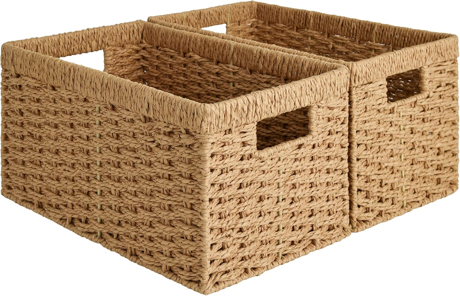 Rectangular Wicker Basket with Built-in Handles, 2 Pack