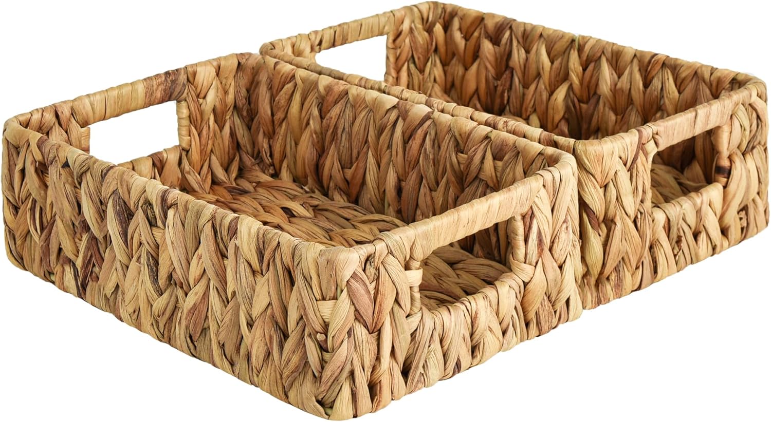 Rectangular Wicker Basket with Built-in Handles, 2 Pack