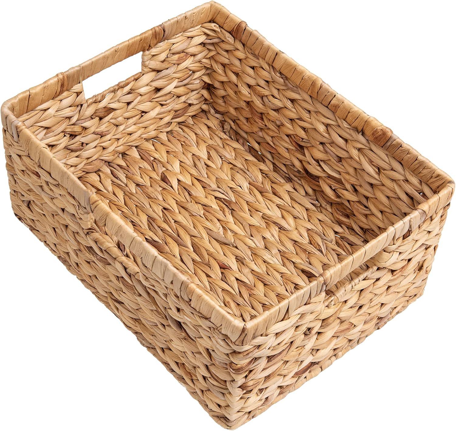 Large Rectangular Wicker Basket with Built-in Handles, 1 Pack