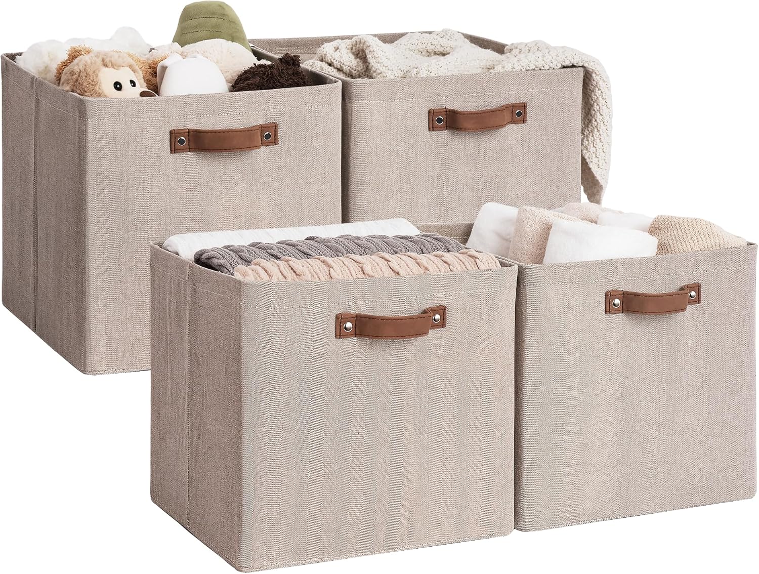 13x13 Inches Storage Cube, Fabric Storage Bins with PU Handles