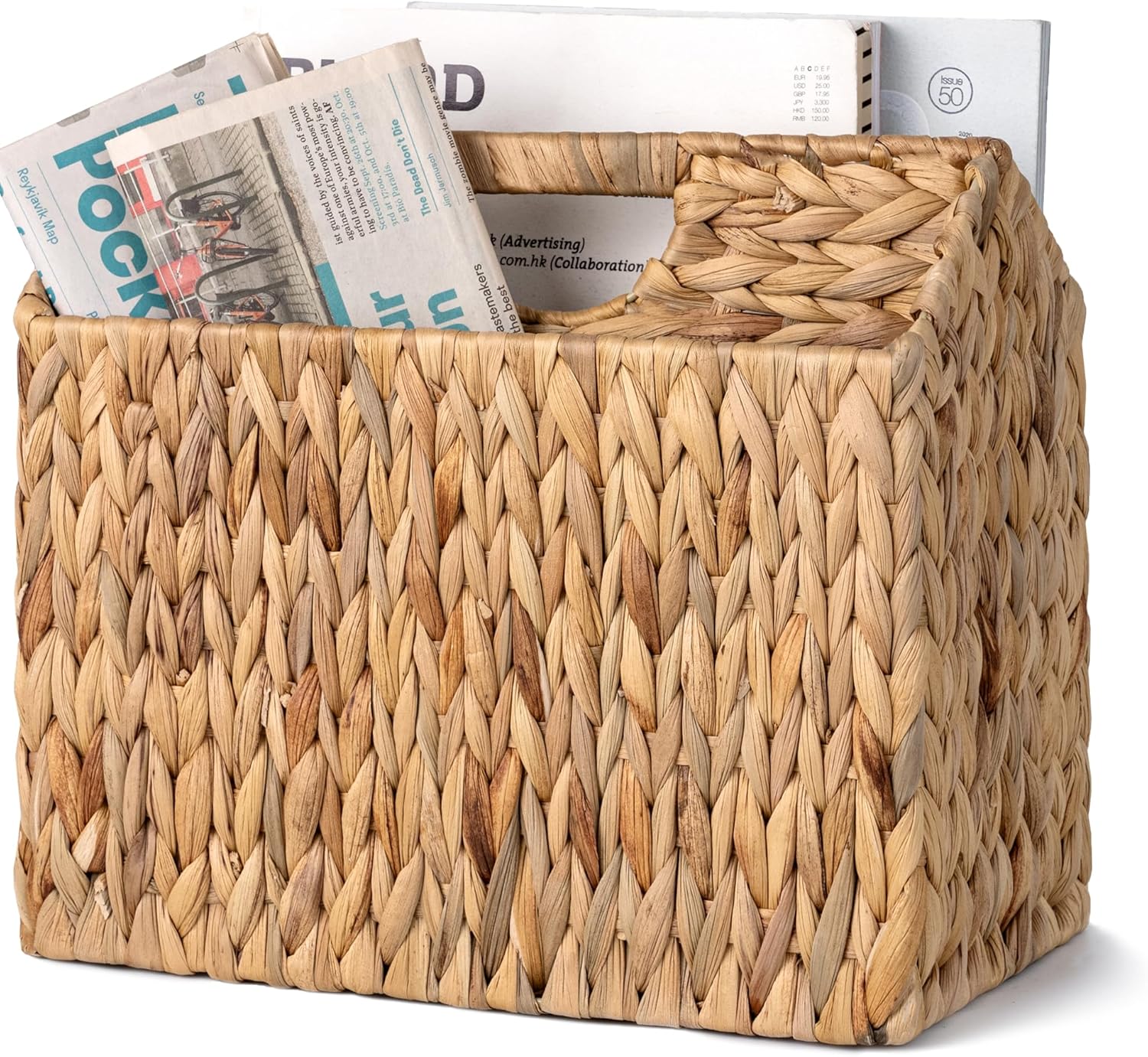 Hand-Woven Divided Magazine Basket, Rattan Magazine Holder, 1 Pack