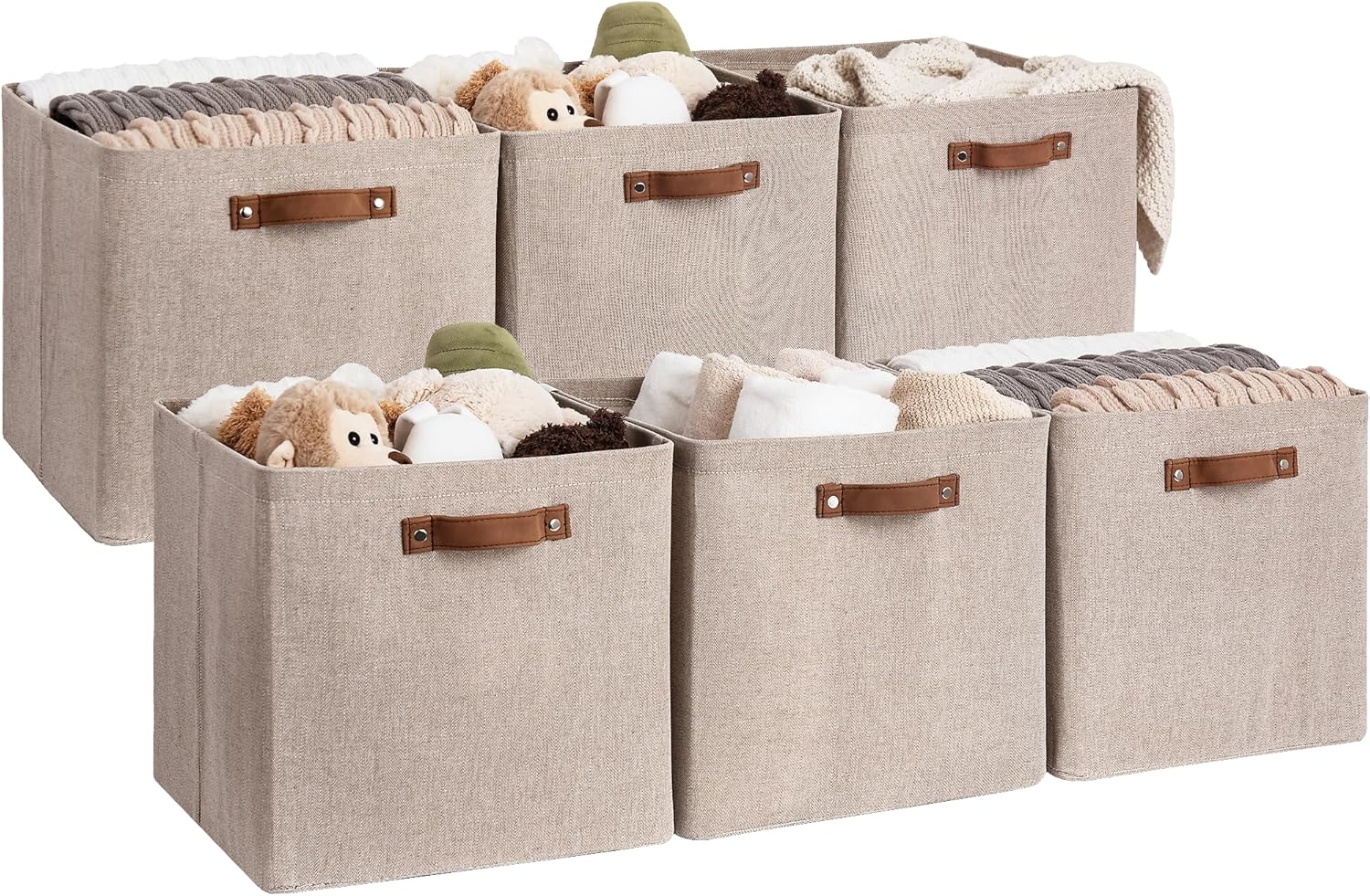 13x13 Inches Storage Cube, Fabric Storage Bins with PU Handles