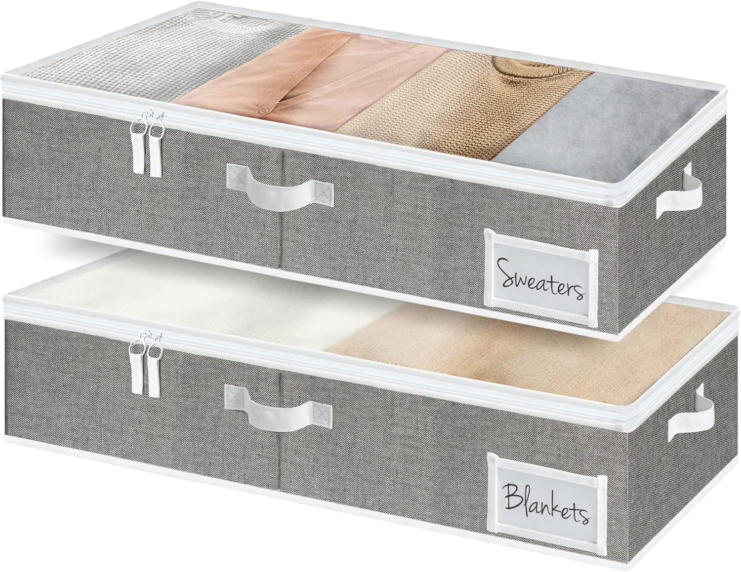 Under Bed Storage Containers with Handles and Label Holder, 2 Pack