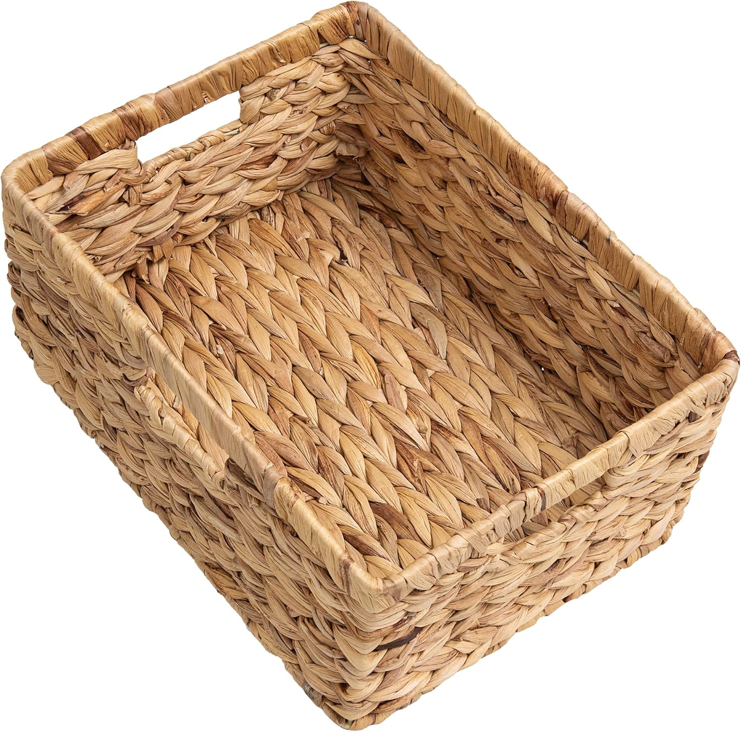 Large Rectangular Wicker Basket with Built-in Handles, 1 Pack