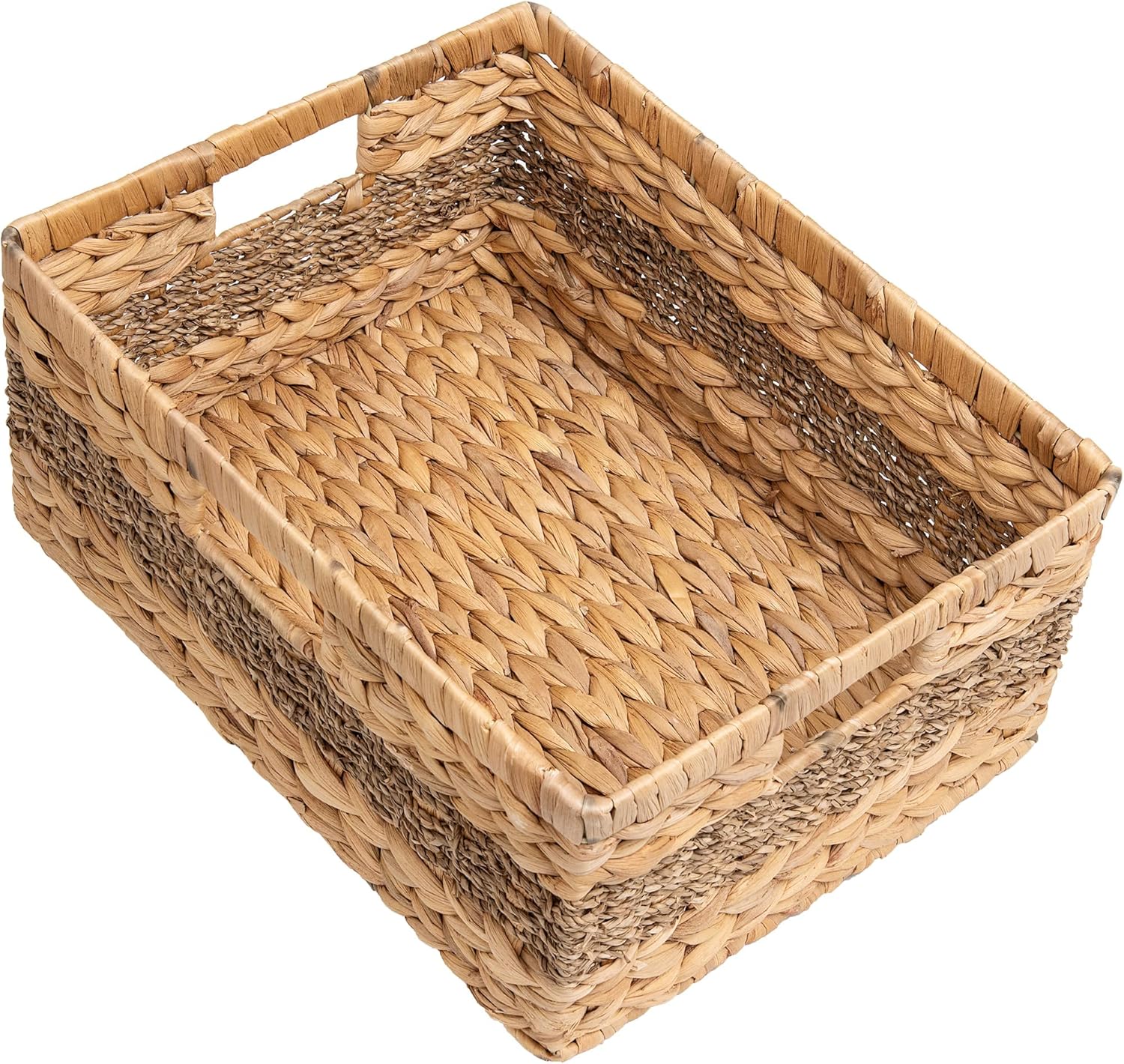 Large Rectangular Wicker Basket with Built-in Handles, 1 Pack