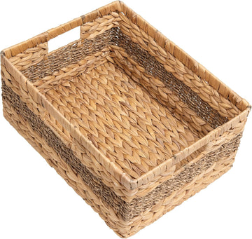 Large Rectangular Wicker Basket with Built-in Handles, 1 Pack