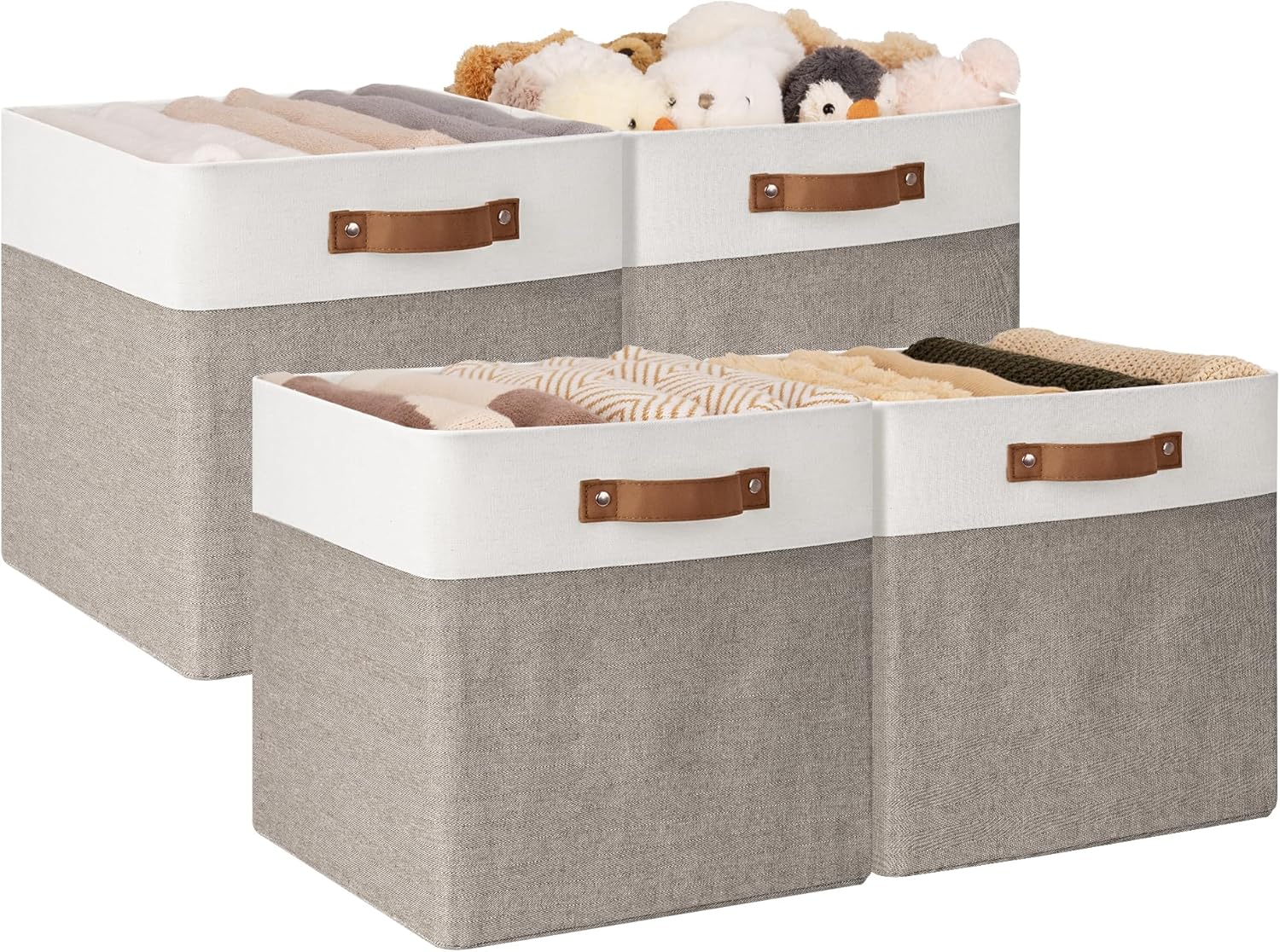 13x13 Inches Storage Cube, Fabric Storage Bins with PU Handles