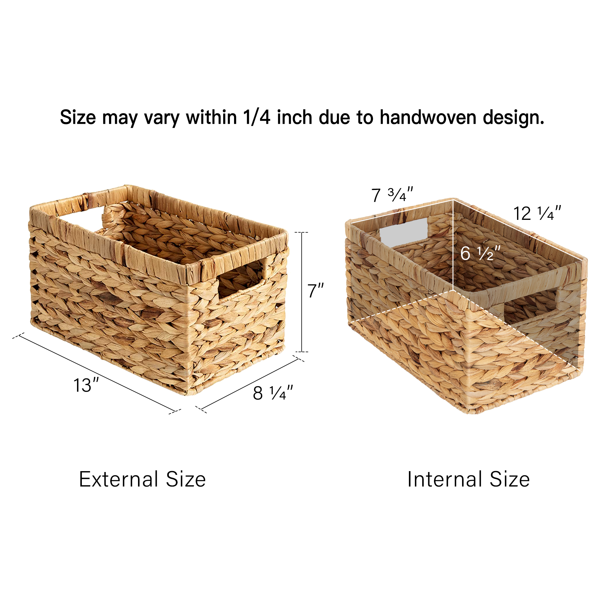 Rectangular Wicker Basket with Built-in Handles, 2 Pack