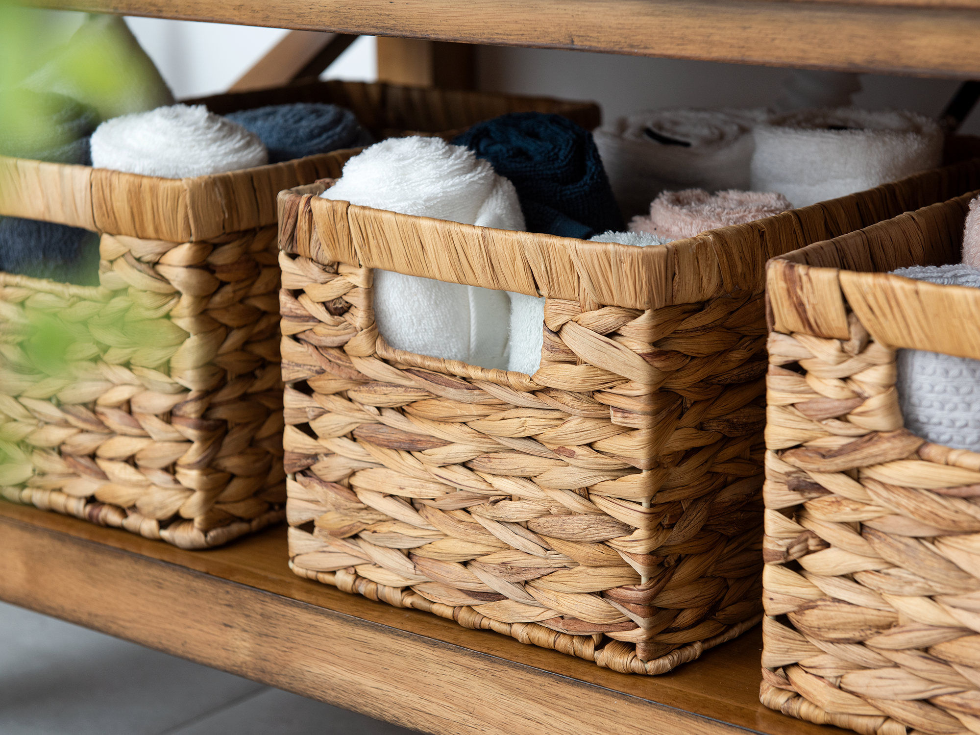 Rectangular Wicker Basket with Built-in Handles, 2 Pack
