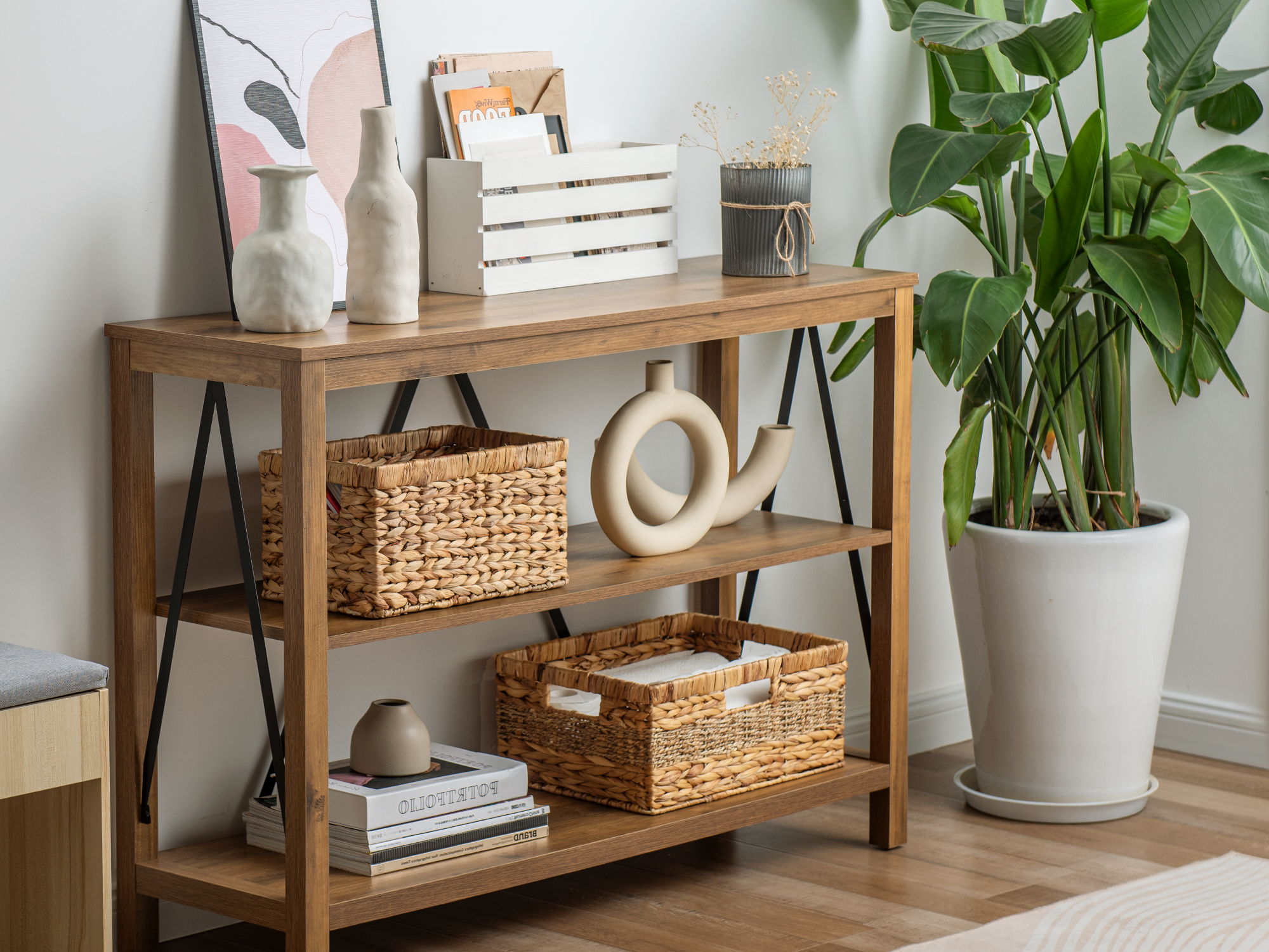 Rectangular Wicker Basket with Built-in Handles, 2 Pack