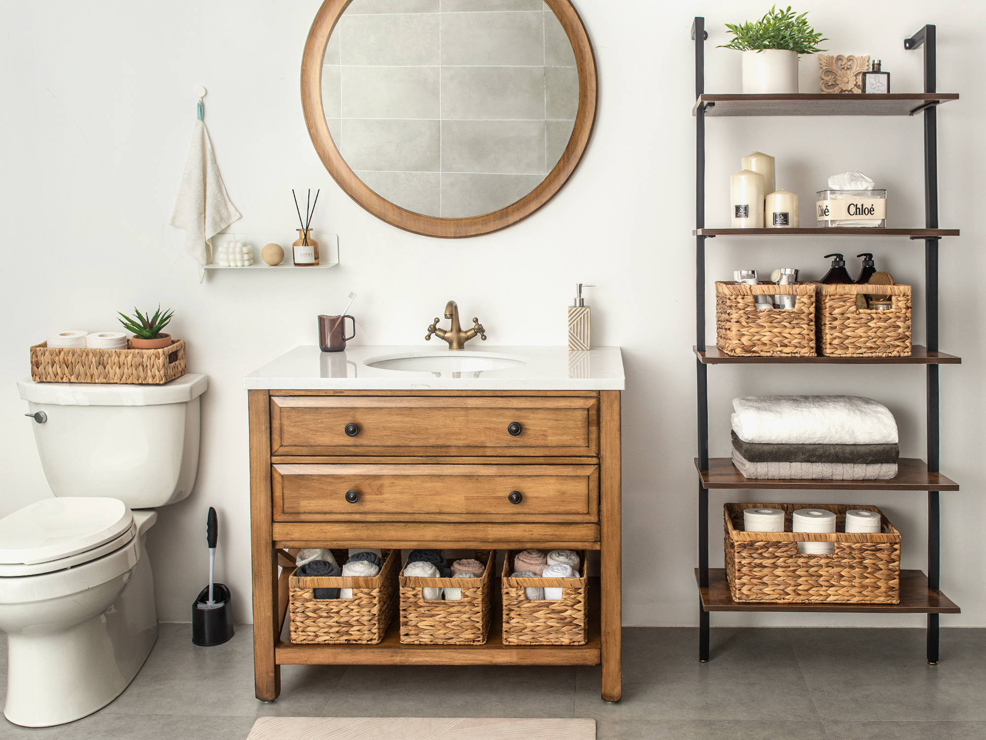 Rectangular Wicker Basket with Built-in Handles, 2 Pack