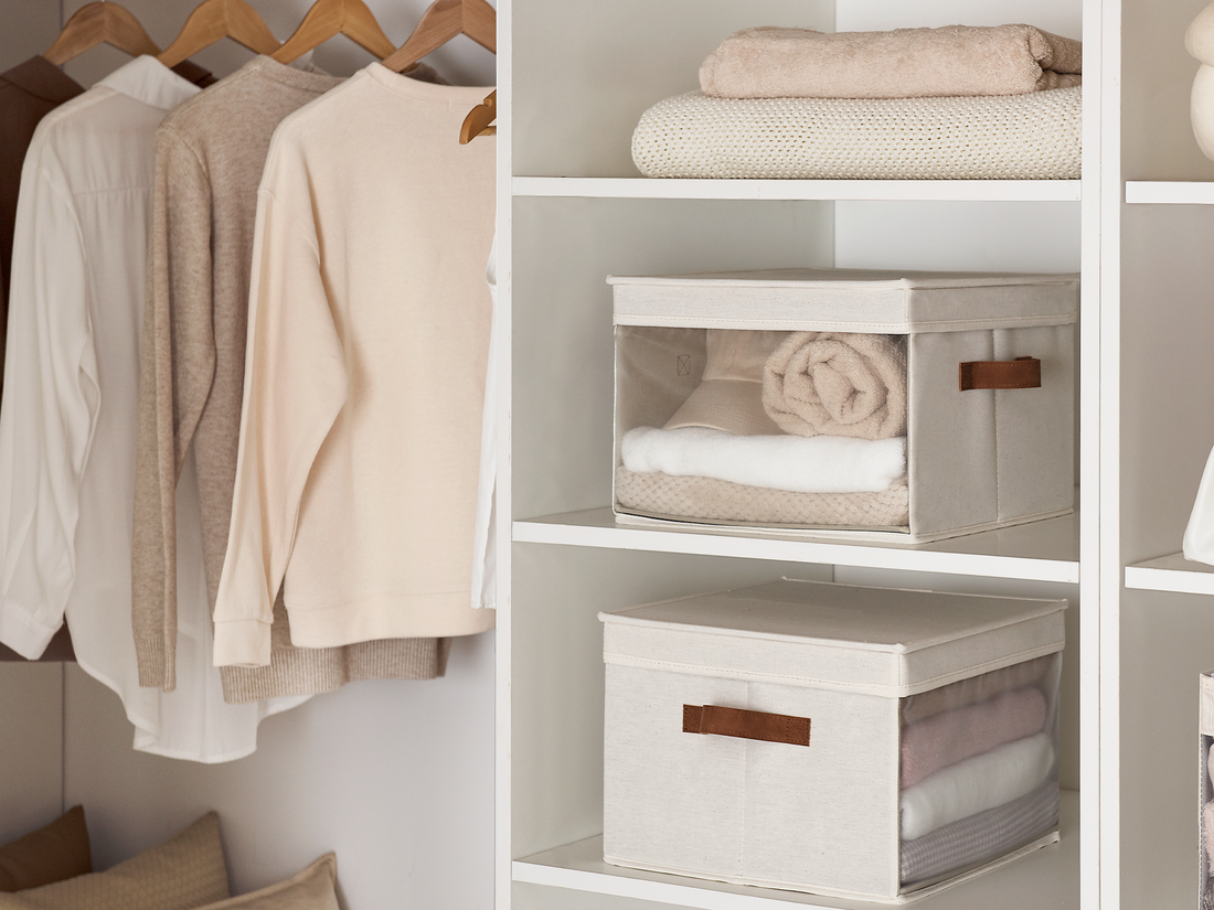 Decorative Closet Basket with Lid and Clear Window, 4-Pack