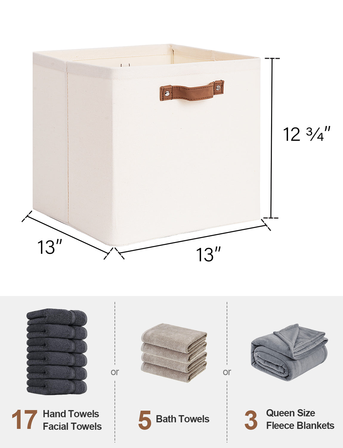 13x13 Inches Storage Cube, Fabric Storage Bins with PU Handles