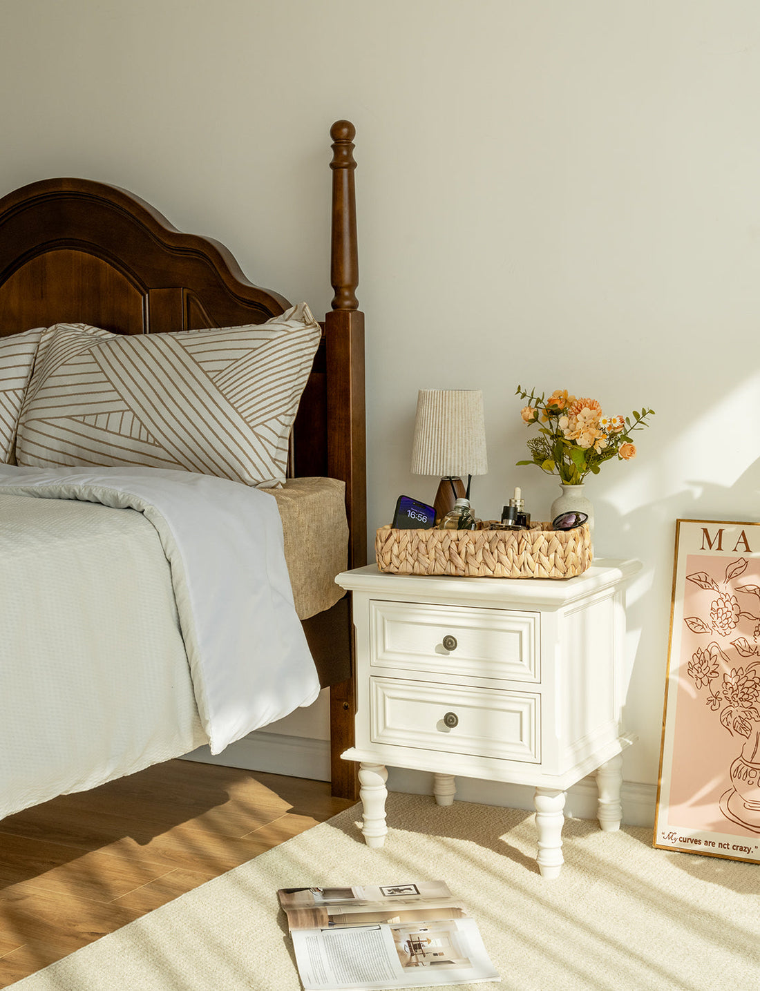 Small Wicker Baskets for Organizing with 4 Sections, 2 Pack