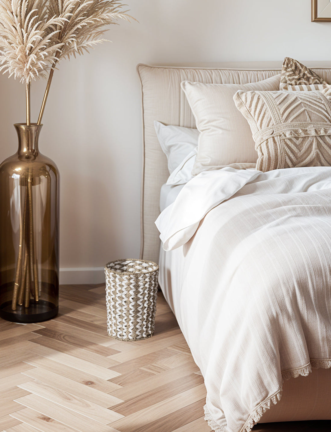 Wicker Garbage Can for Bedroom, Bathroom