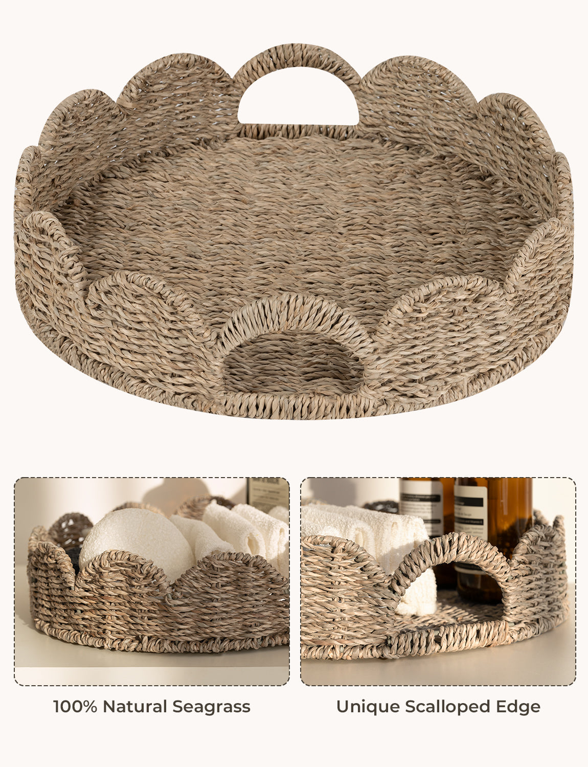 Wicker Scalloped Tray for Decorative & Organizing