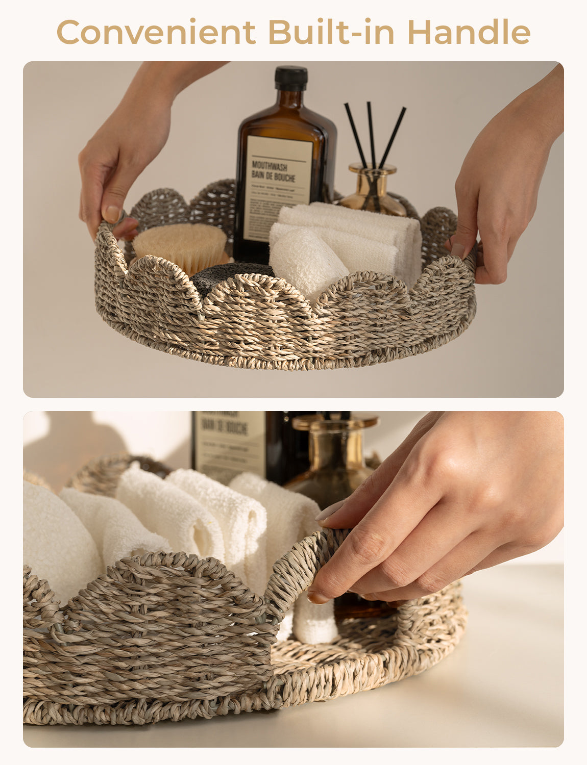 Wicker Scalloped Tray for Decorative & Organizing