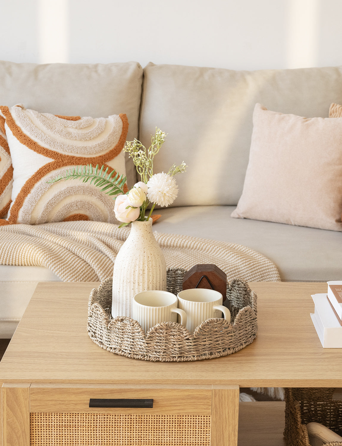 Wicker Scalloped Tray for Decorative & Organizing