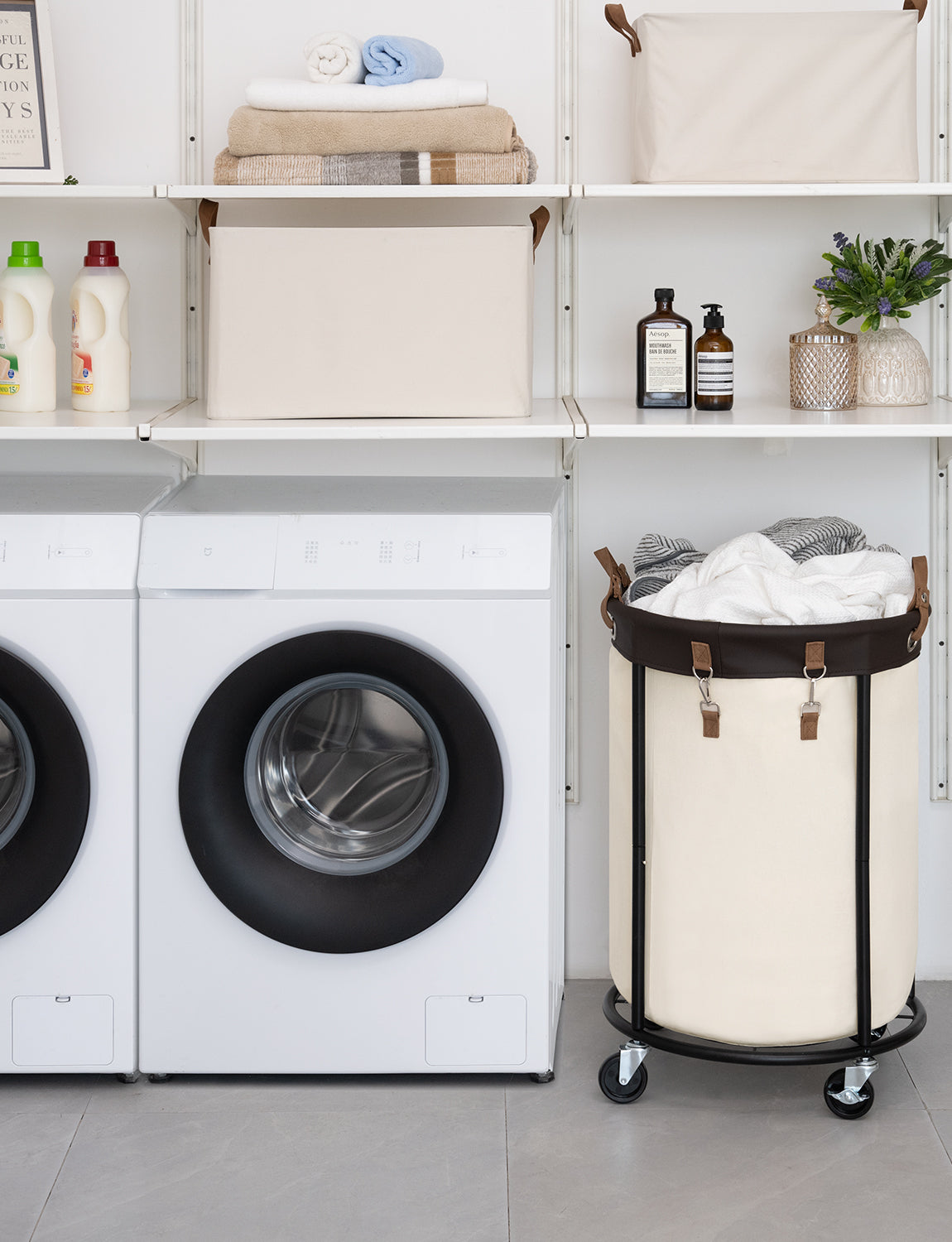 Rolling Laundry Basket, Clothes Hamper with Wheels, 1-Pack